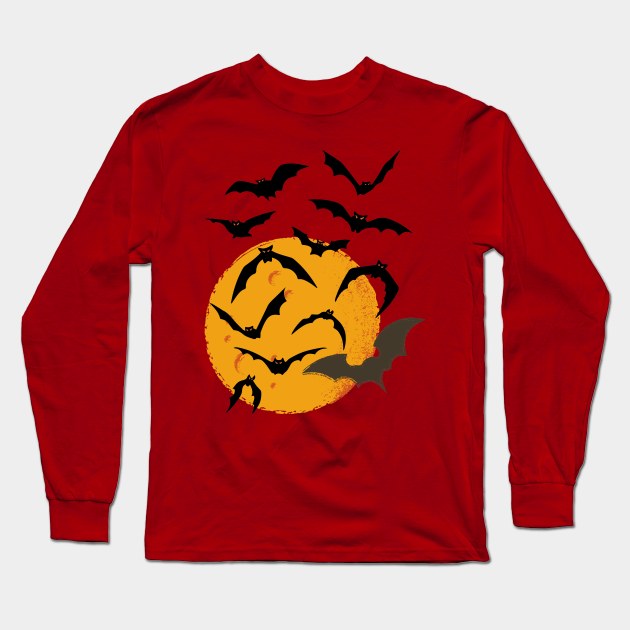 Halloween Moon Bats Long Sleeve T-Shirt by ShubShank